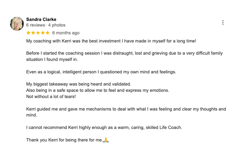 Another testimonial for Brisbane Life Coach Kerri Speyers